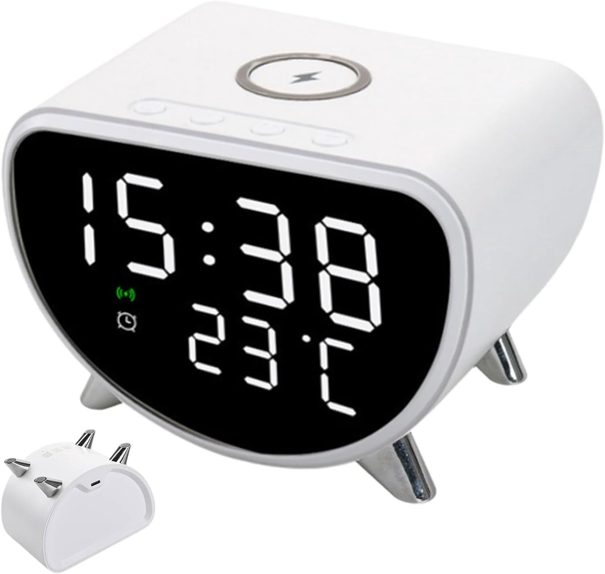 Nieuwe Wekker - Digitale Klok - Snel Laden - Temperatuur Weergave - 110 x 79 x 65 mm - Wit