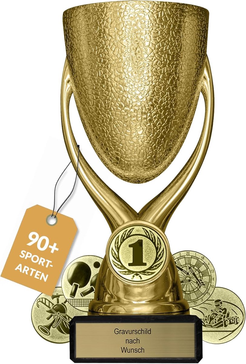 Gepersonaliseerde Beker - Sport Trofee - Wedstrijd Prijs - Gravure Naar Keuze - 15 cm Hoog - Goud