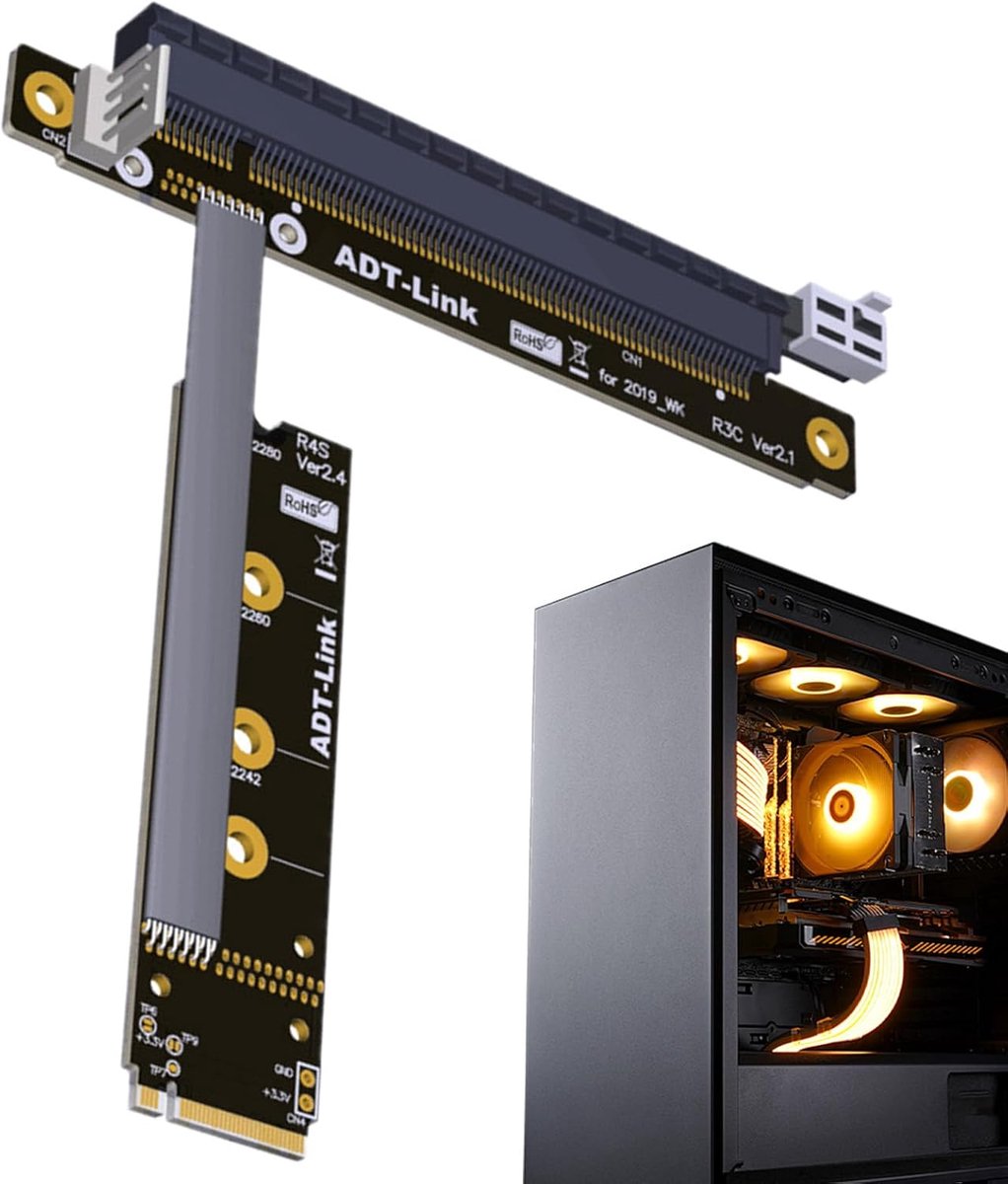M.2 Naar PCI Adapter - Riser Verlenging - Component Uitbreiding - Met Koeling Heatsink - 25 cm Lengte