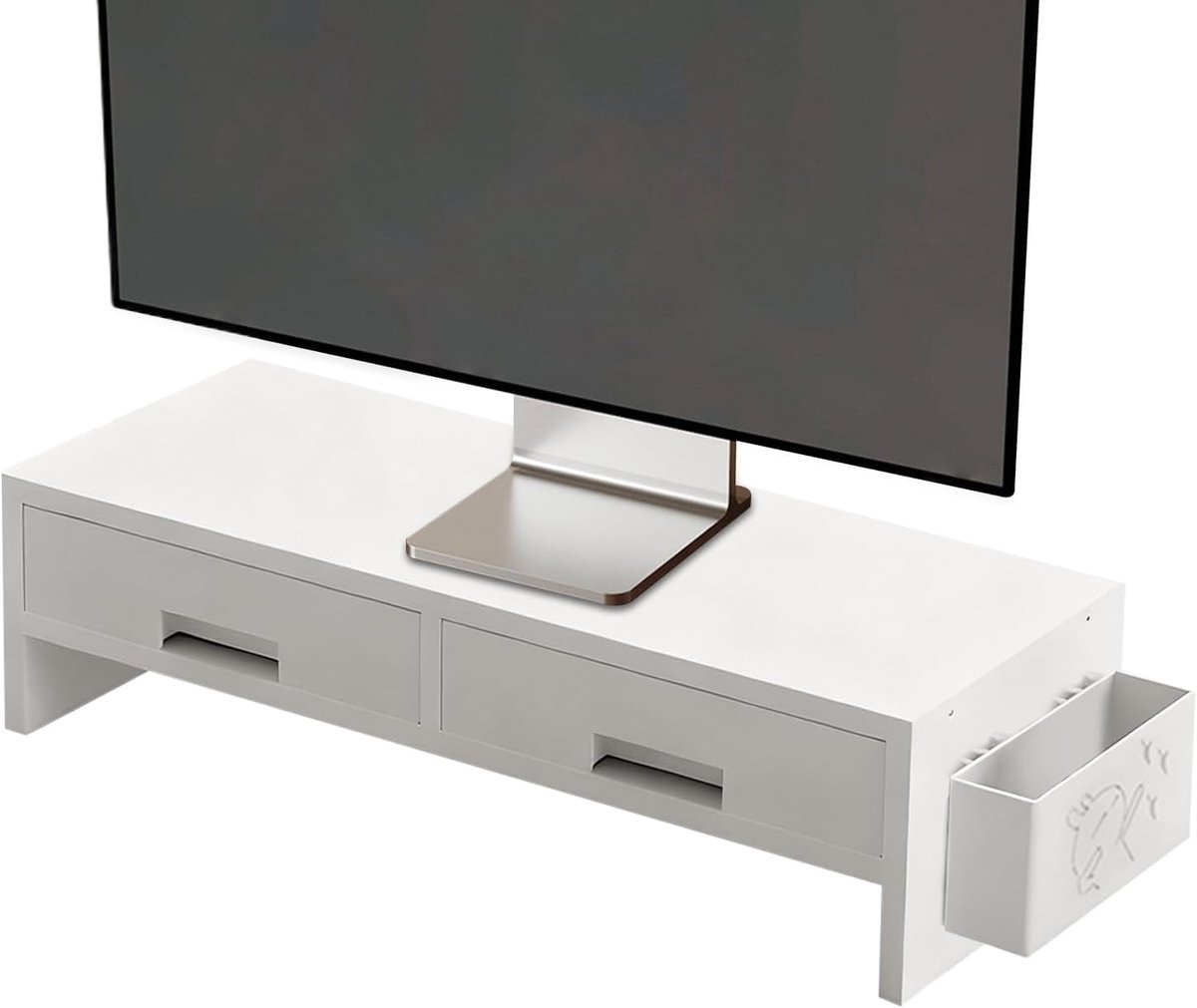 Monitor Verhoger Bureau - Verlengbare Ondersteuning - Werkplek Organiseren - Dubbele Laden Ontwerp - 50x195x135cm - Wit