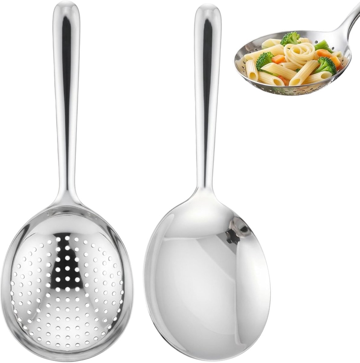 Opscheplepels Set - Lepels met Sleuf - Buffet Serveren - Roestvrij Staal - 20x8 cm - Zilver