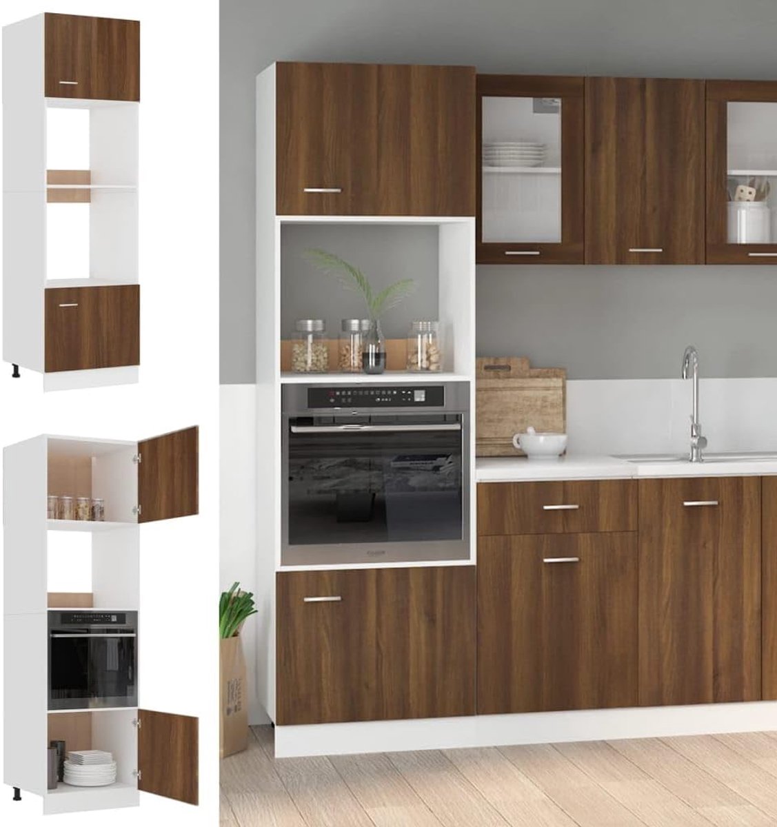 Magnetronkast Keuken - Opbergkast Keuken - Keuken Organiseren - Veel Opbergruimte - 60x207cm - Eiken bruin