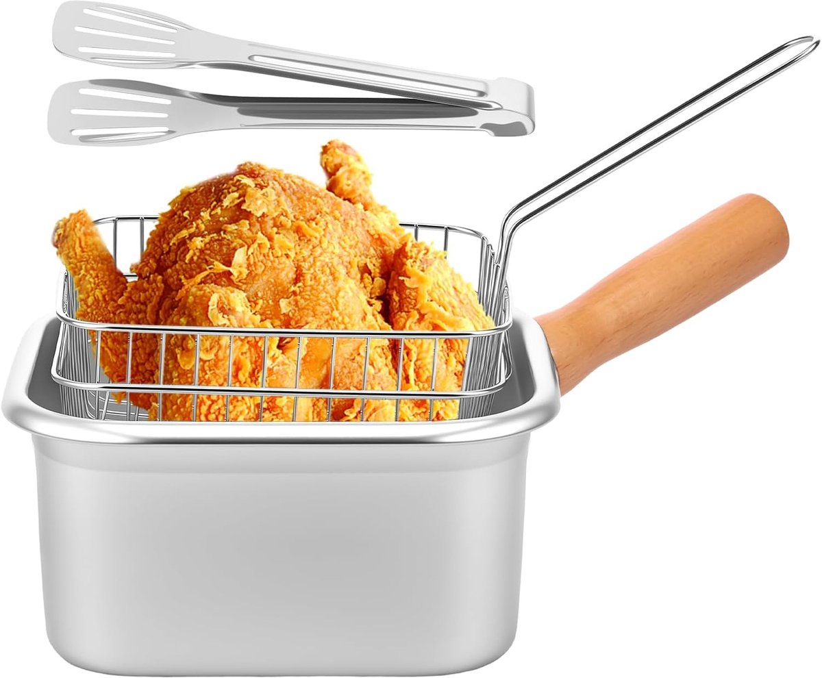 Vierkante Friteuse - Frietpan Roestvrij Staal - Snel Frituren Thuis - Snelle Opwarming - 36x21x12 cm - Zilverkleurig
