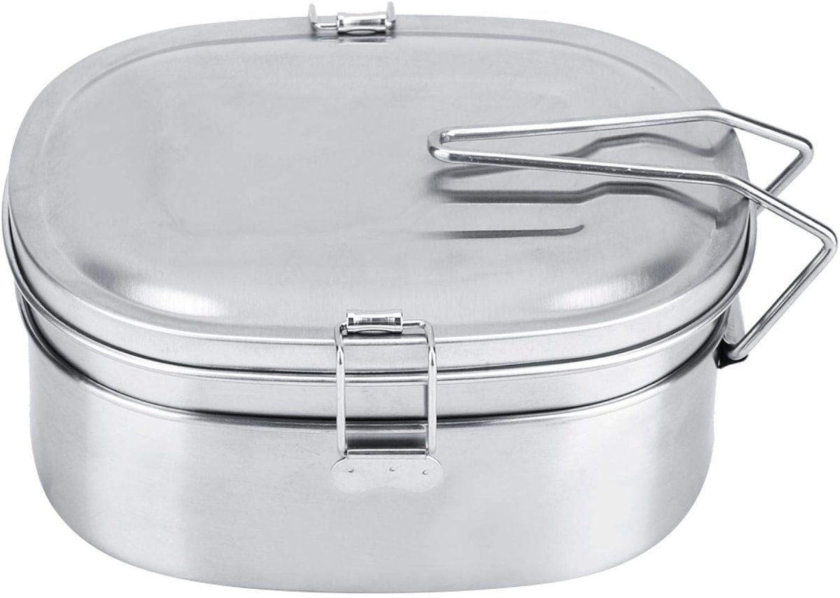 Dubbellaags Lunchbox - Voedsel Container - Buiten Eten - Roestvrij Staal - 18.5x15x8cm - Zilver
