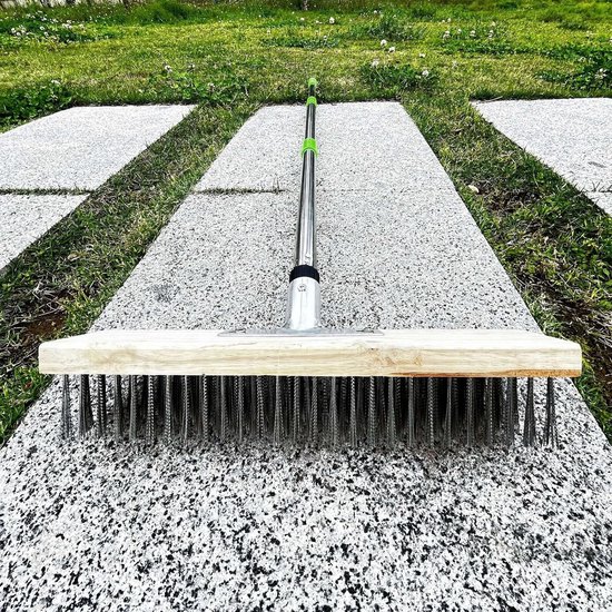Schrobborstel Roestvrij Staal - Terras Reiniger - Mos Verwijderen - Verstelbare Telescoopsteel - 80-120 Cm - Metaal — afbeelding 5