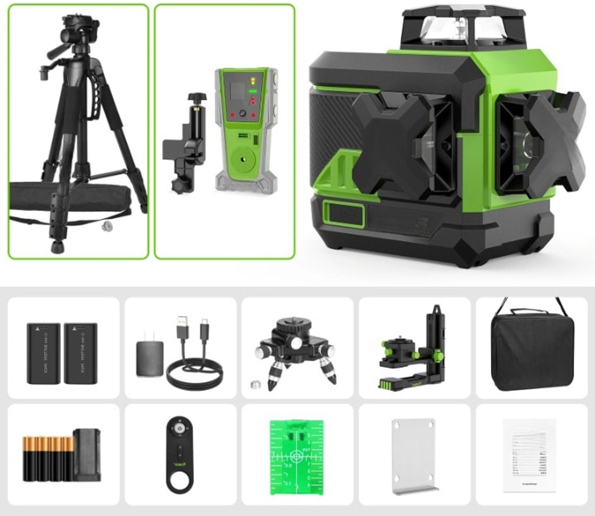 3D Cross Line Laser – Lijnlaser – Zelfnivellerend – Bluetooth Laser – IP54 Waterbestendig – 360° Dekking – Lithium-Ion Batterij - met 8RG - Statief