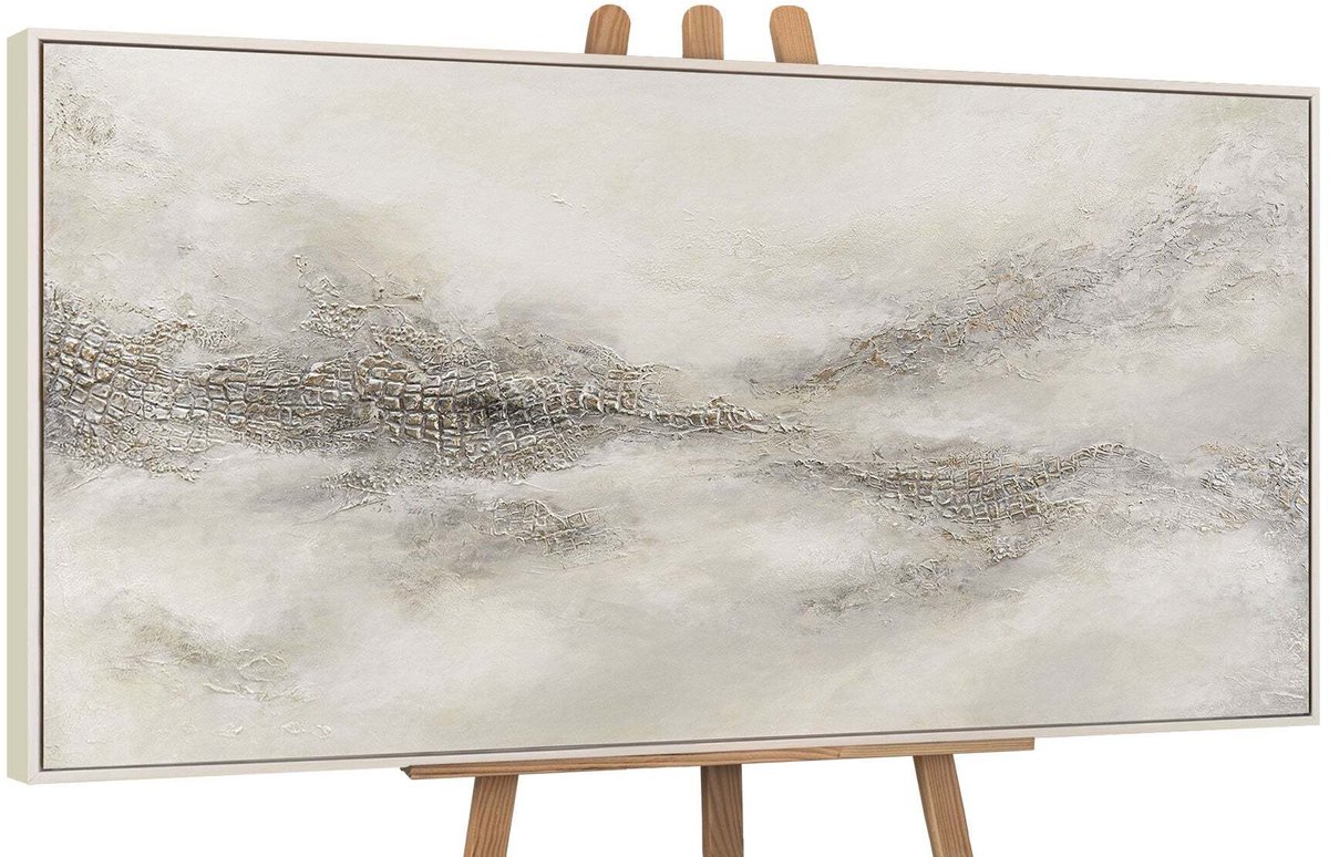YS Schilderij - Handgeschilderd canvas schilderij - Wanddecoratie moderne Kunst - Beige en grijs - Kunst - Muurdecoratie woonkamer - Slaapkamer decoratie - Kamer accessoires - abstracte schilderijen Kunst - schilderij canvas Beige 160x80