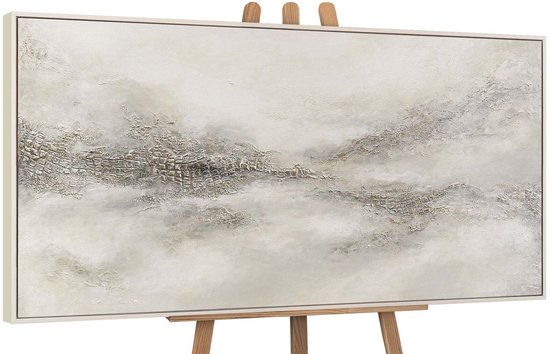 YS Schilderij - Handgeschilderd canvas schilderij - Wanddecoratie moderne Kunst - Beige en grijs - Kunst - Muurdecoratie woonkamer - Slaapkamer decoratie - Kamer accessoires - abstracte schilderijen Kunst - schilderij canvas Beige 160x80
