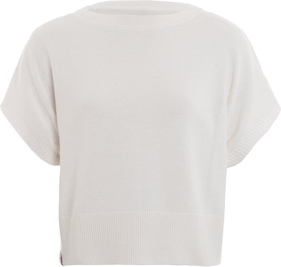 Knit Factory Casy Dames Gebreide Top - Zomertop met Korte Mouw - Trui met korte mouw gemaakt van 50% Katoen & 50% Acryl - Luchtig en ademend - Woolwhite - 40/42