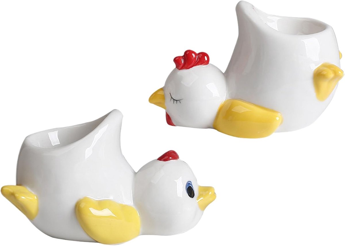 Eierdopjes Set Kip Eend Ontbijt Tafel Decoratie Schattig Keramiek Ontwerp 11 cm Pakket Geel