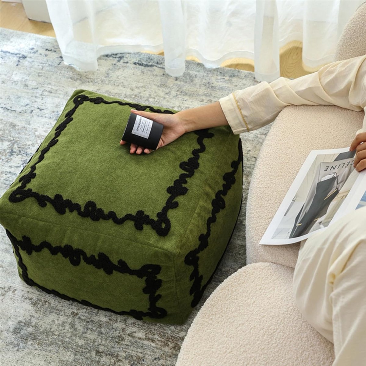 Zitzak Pouffe - Voetenbankje Poef - Ontspanning Thuis - Inclusief Vulling - 45x45x30cm - Groen