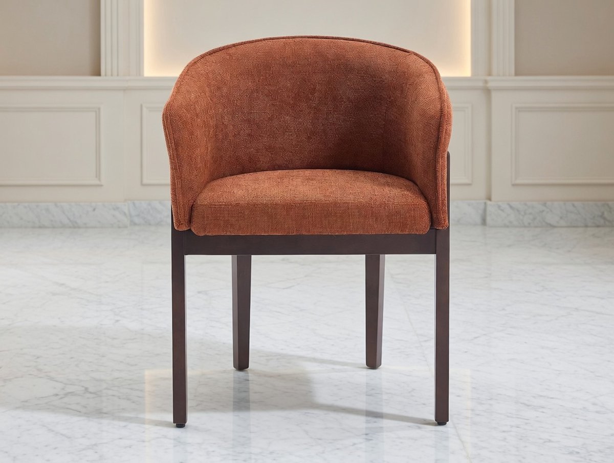 Comfortabele Eetkamerstoel met Armleuningen – Set van 2 Terracotta Stoelen met Stofbekleding en Rubberhouten Poten – Design Stoelen voor Woonkamer, Eetkamer of Kantoor – Novihome