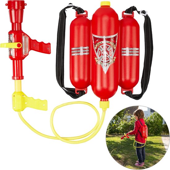 Waterpistool Brandweer - Waterspuit Rugzak - Buiten Spelen - Twee standen - 25 liter tank - Rood Geel