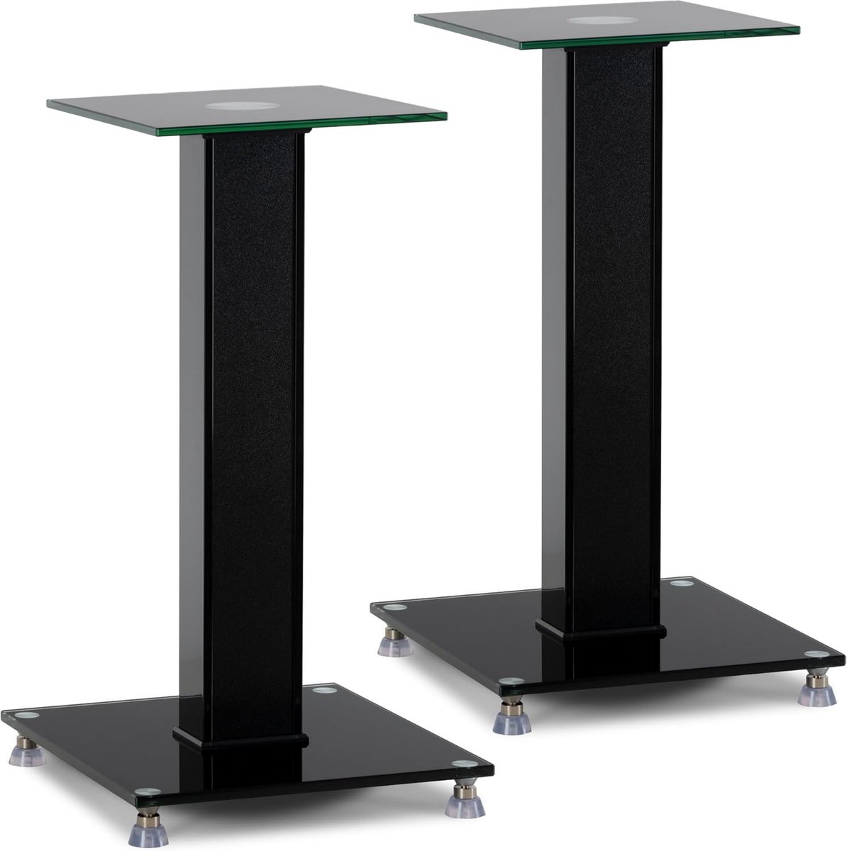 Luidsprekerstandaard Paar - Monitor Voetstukken - Thuisbioscoop Geluid - Verstelbare Spikes Rubberdoppen - 46.5 cm Hoog - Zwart
