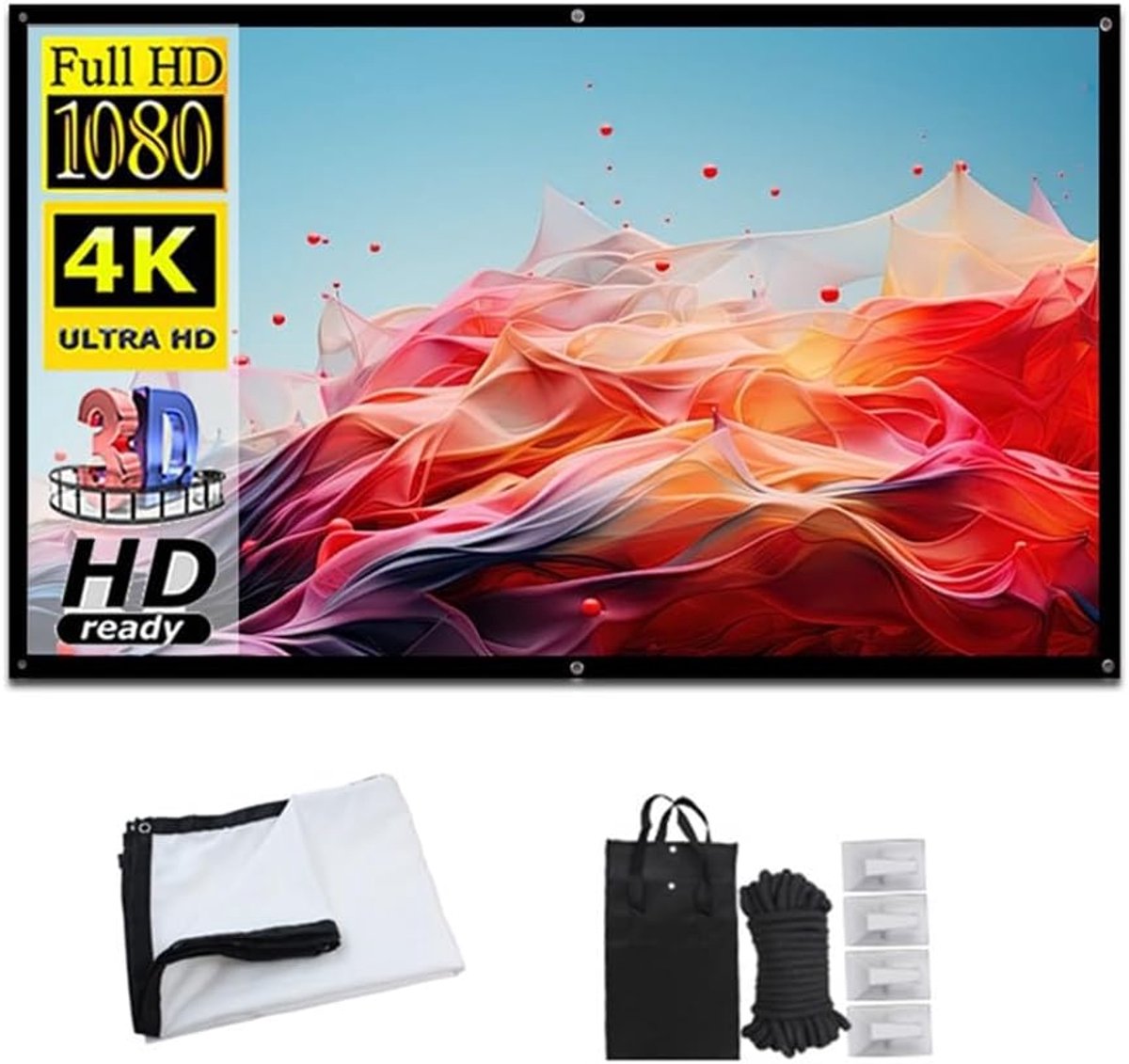 Draagbaar Projectiescherm - Opvouwbaar Scherm - Thuisbioscoop Buiten - Full HD 4K Ready - Tot 300 Inch - Wit