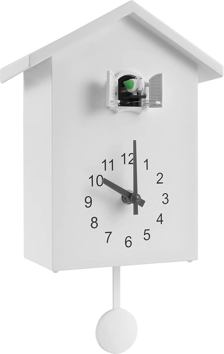 Moderne Koekoeksklok - Wandklok Pendule - Tijd Weergeven - Werkende Vogel - 20x9x25cm - Wit