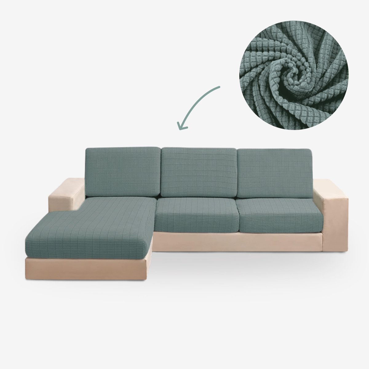 BankhoesDiscounter Knitted Zitkussen Hoes – Bankhoes Stretch – M1 (61-81cm) - Bankbeschermer - Zetelhoes & Zetelbeschermer - Bankhoezen - Sofa Cover - Groen