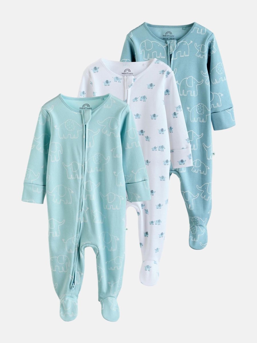 Next Baby Linear Elephant Sleepsuits 3 Pack