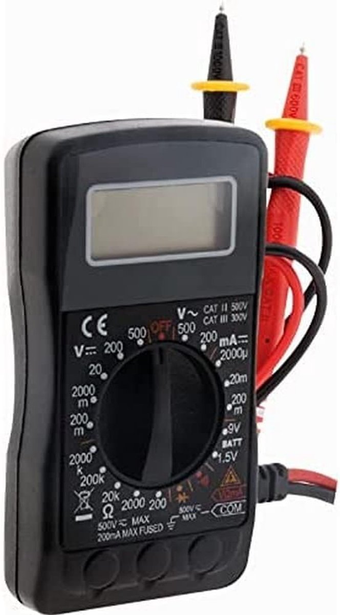 Digitale multimeter - Meetinstrument - Elektrische metingen - 7 functies CAT III - 300 Volt - Zwart