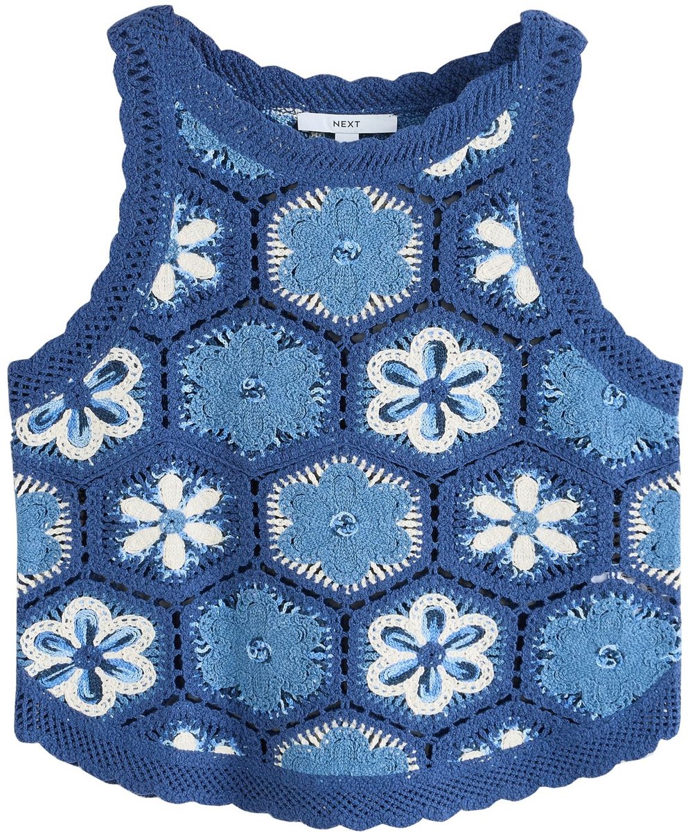 Next - Dames - Gehaakte, gebreide bloementop - Blauw