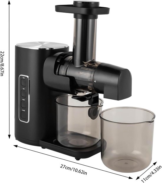 Slow Juicer - Fruitpers - Gezond Sap - Achteruitfunctie - 27x11x22 cm - Zwart — afbeelding 5