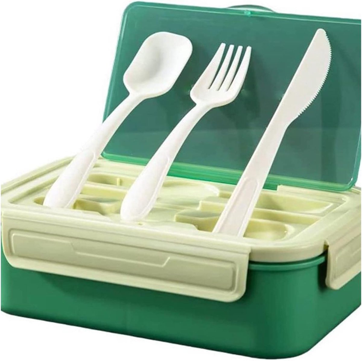 Lunchtrommel Met Vakken - Bento Box - Maaltijd Meenemen - Vaatwasserbestendig - 1400 ml Inhoud - Groen