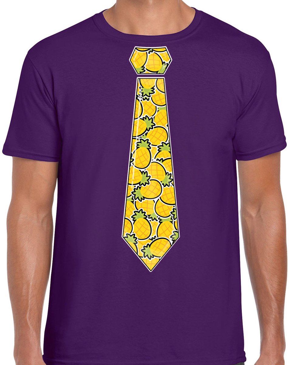 Bellatio Decorations Verkleed T-shirt voor heren - ananas stropdas - paars - thema / foute party XXL