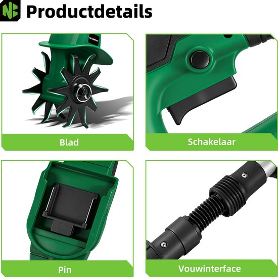 NewBeny Accu Grondfrees - Elektrische motorhak - 660 tpm Tuinfrees - met 2x Accu's - 15 cm grondbewerkingsdiepte, 10 cm bewerkingsbreedte van Newbeny — afbeelding 4