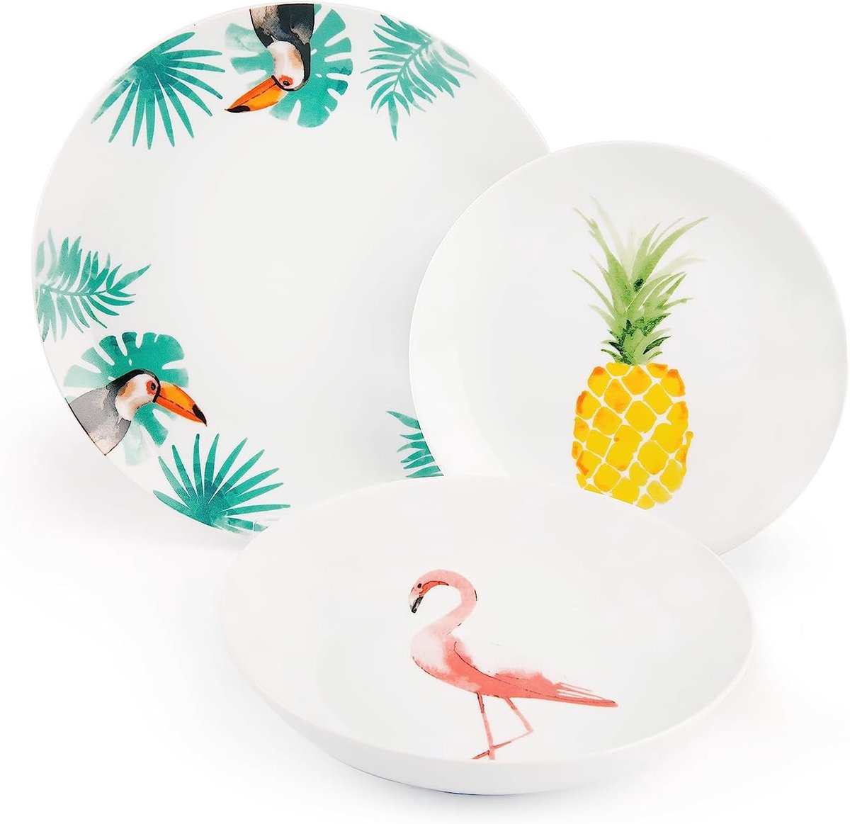 Tropical tafelservies 18-delig - Porselein, Wit met Decor