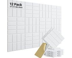 Polyestervezel geluidsabsorberende plaat, geluidsisolatieplaat, vilten plaat, 12 stuks gesneden groeven, met zelfklevende achterkant, fotomuur, geluidsisolerende wandpaneel, wit