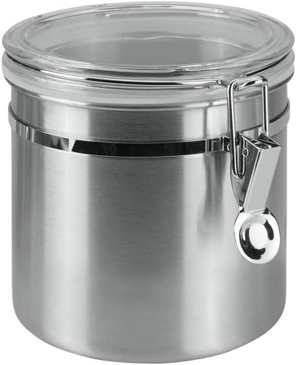 Voedselopslagcontainer 1.0L Inox - RVS Voorraaddoos met Transparant Deksel