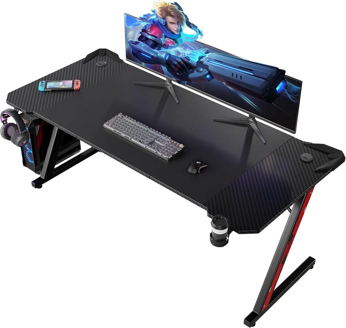 Ergonomische Gametafel 180 x 80 cm met Z-frame, Bekerhouder en Hoofdtelefoonhaak
