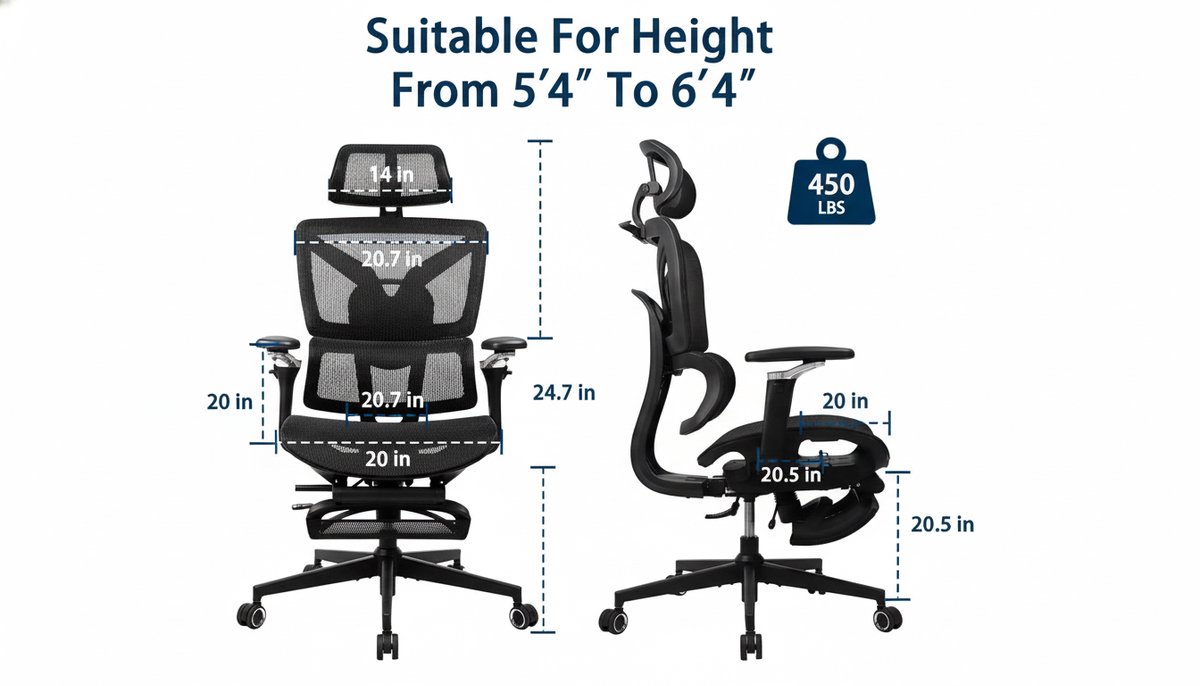 Ergonomische Oversized Bureaustoel Casa Velluto S3 Elite Pro met Voetensteun, 5D Verstelbare Armleuningen, Lendensteun, Kantelbare Rugleuning, Verstelbare Diepe Zitting, Hoge Rug Gaming & Office Chair – Zwart