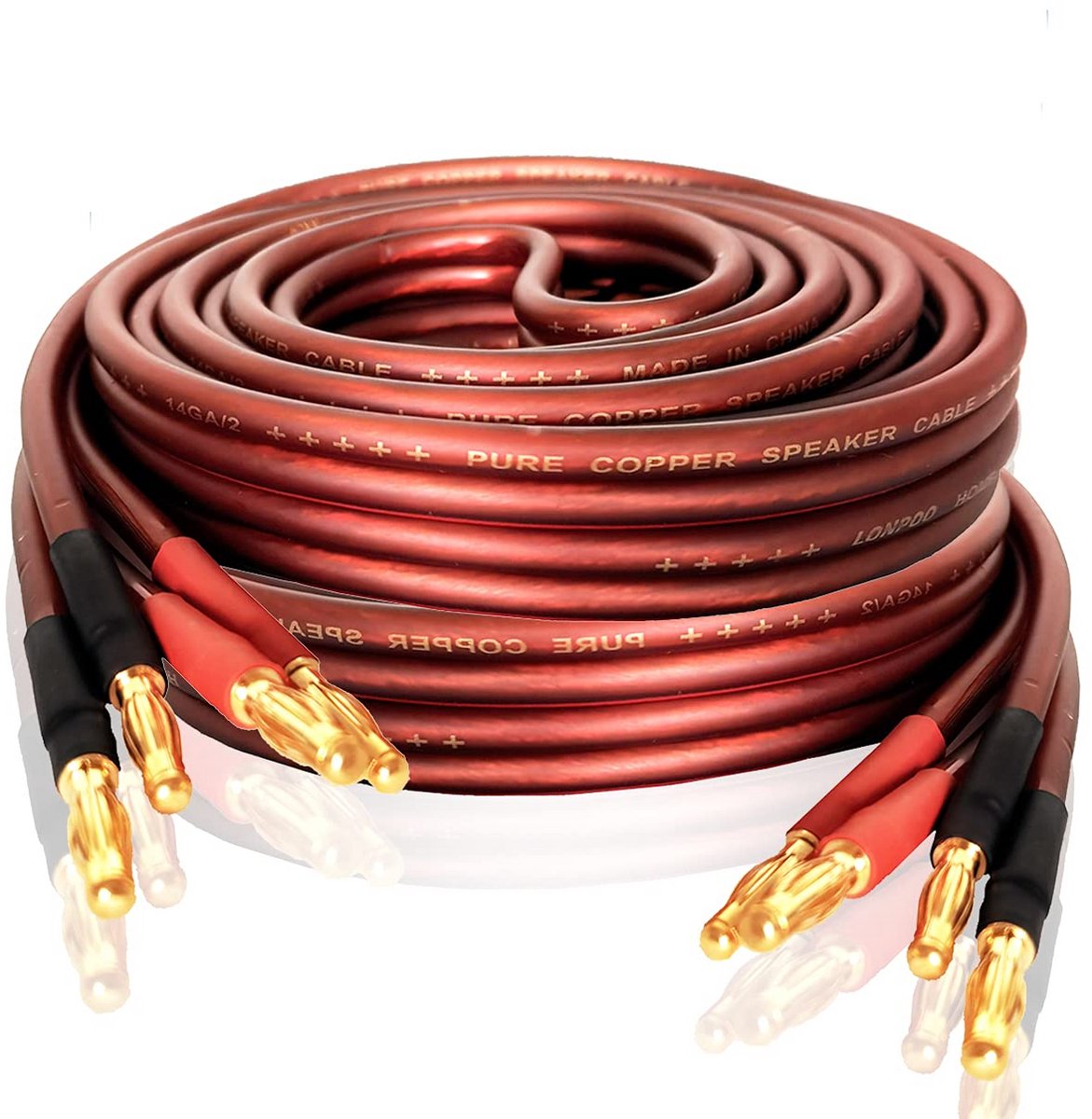 Luidsprekerkabel van zuiver koper met vergulde banaanstekkers - 14 AWG, 2 M