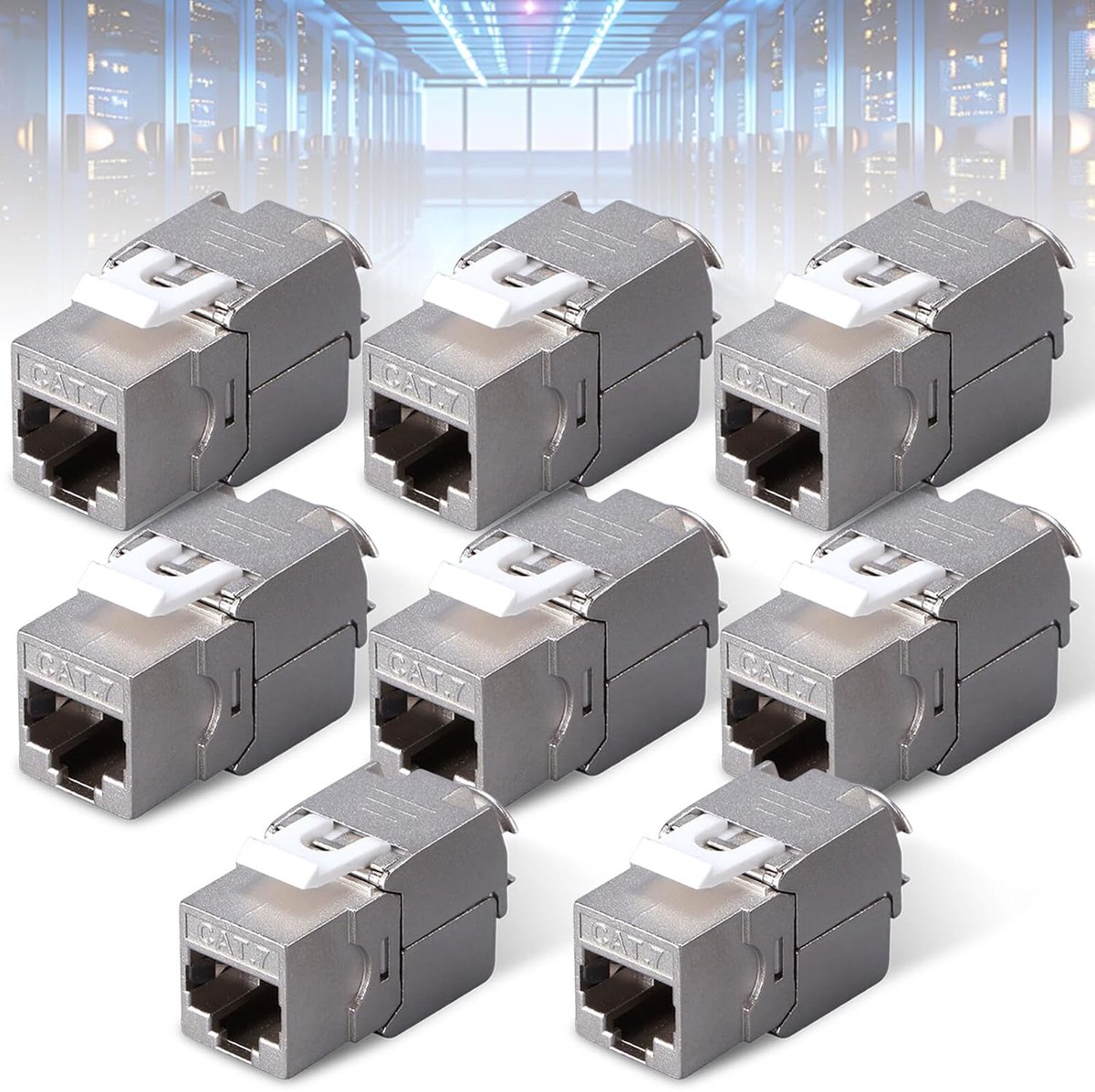 RJ45 CAT7 Keystone-module Jack 10 Gbps - Set van 8 Stuks, Gereedscheloos, Afscherming, Ideaal voor Netwerkkabels