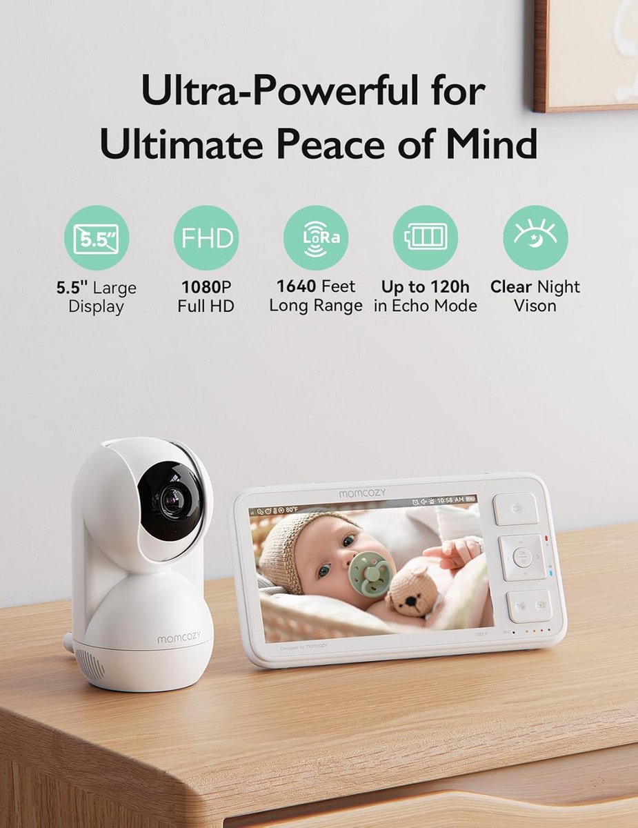 Video Baby Monitor met 5.5 Inch 1080p Scherm - Nachtzicht, 2-Weg Audio en Tot 500 m Bereik – foto 6
