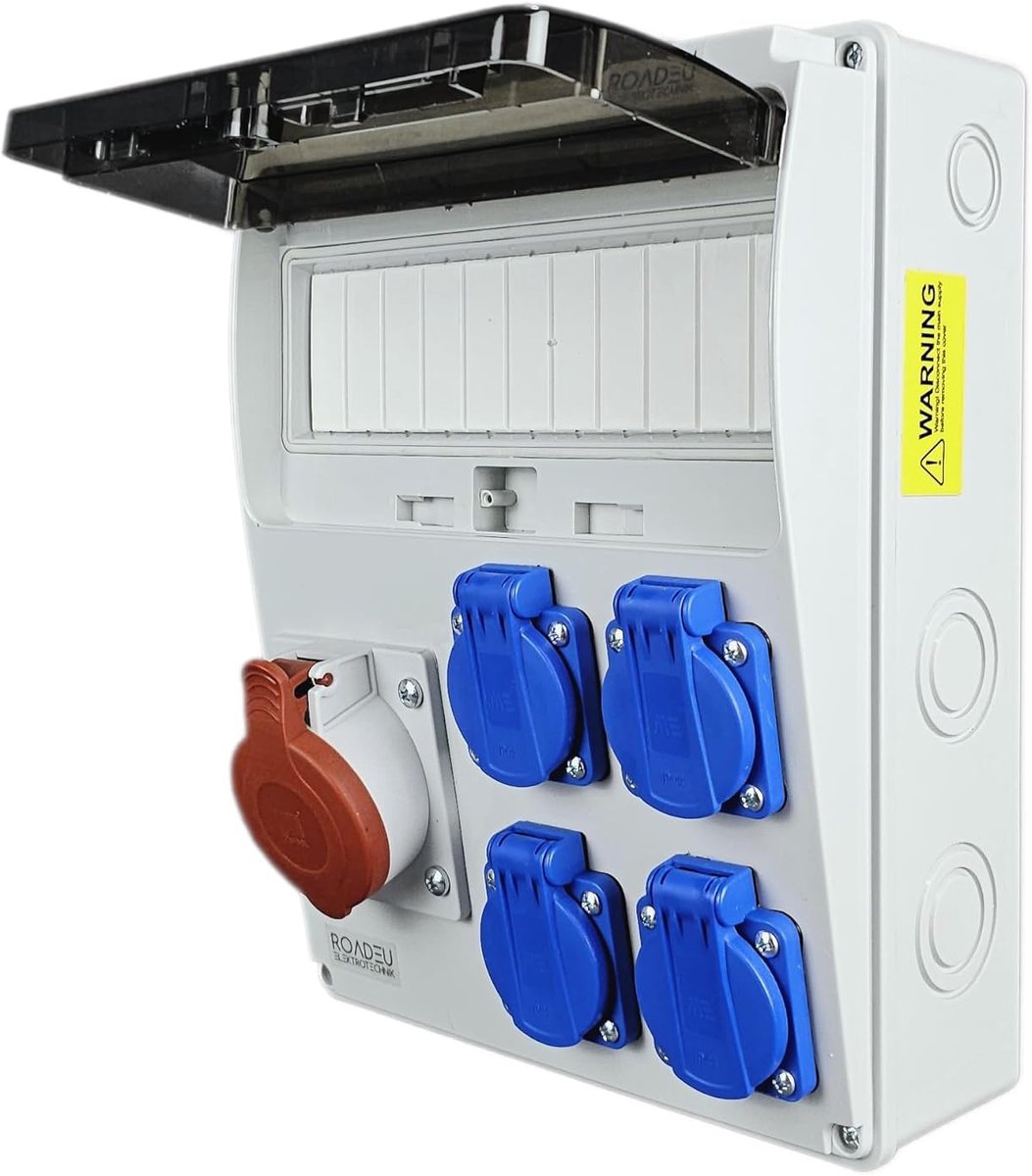 Stroomverdeler 32A CEE-stopcontact met 4 x Schuko 230V - Volledig bedrade wandverdeler voor industriële en bouwtoepassingen