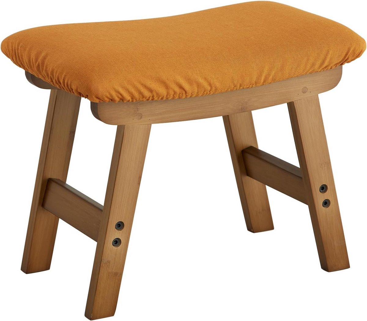 Voetkruk, Ottomaanse voetsteun, bamboe voetkruk onder bureau, kleine kruk voor woonkamer, slaapkamer en keuken (bruine poten - oranje kruk oppervlak)