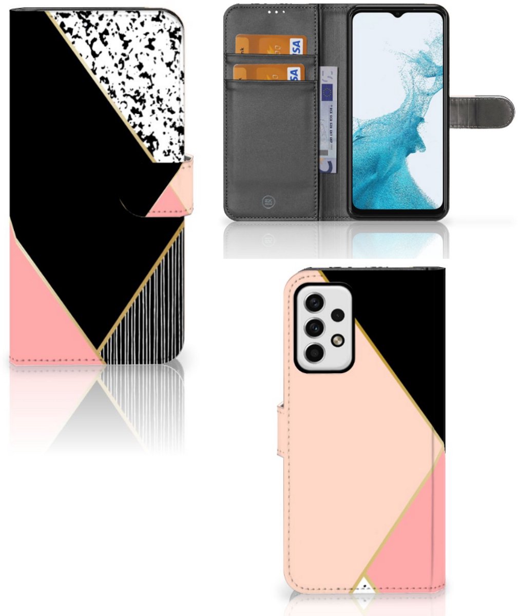 Samsung Galaxy A23 Book Case Zwart Roze Vormen