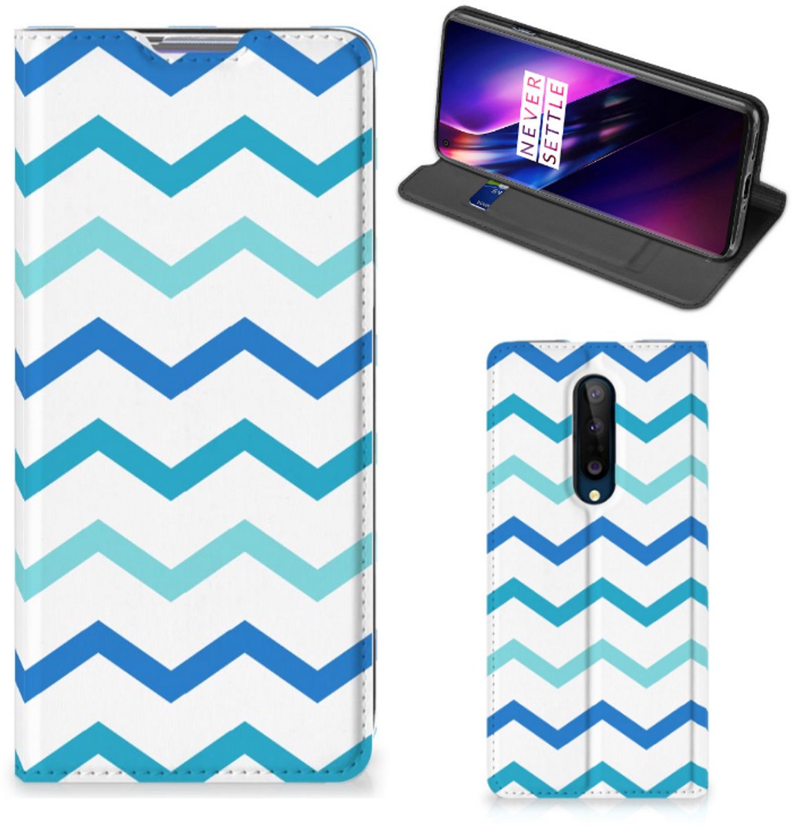 OnePlus 8 Hoesje met Magneet Zigzag Blauw