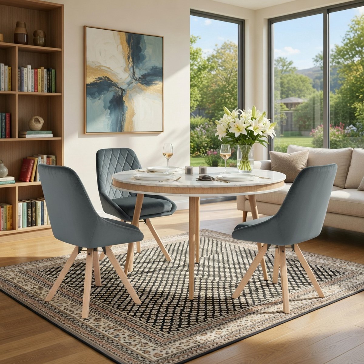 Luxe Draaibare Eetkamerstoelen Set van 2 – Fluwelen Stoelen met Beukenhouten Poten – Comfortabele Keukenstoelen voor Eetkamer, Woonkamer & Kantoor – Scandinavisch Design, Donkergrijs, Tot 150 kg Belastbaar novihome
