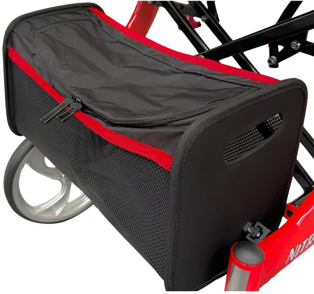 Tas Drive Nitro rollator – zwart met rode bies – maten S, M en L