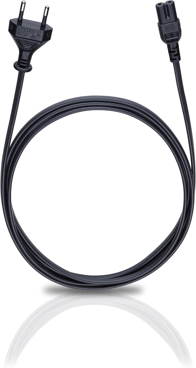Flexibel Netsnoer C7 met Euro Stekker - VDE-getest, 1,5 m Zwart