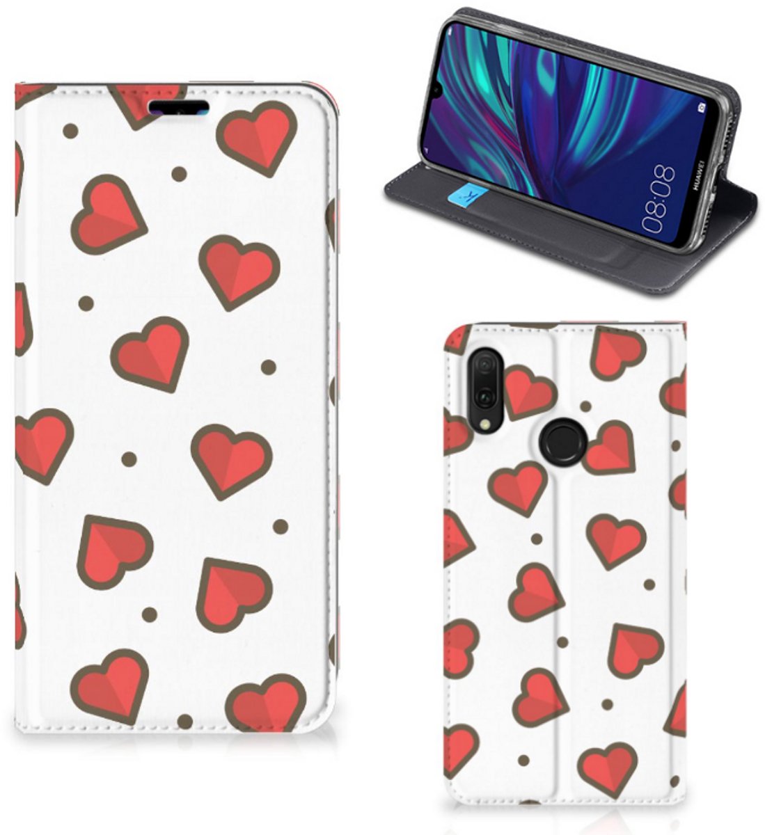 Huawei Y7 hoesje Y7 Pro (2019) Hoesje met Magneet Hearts
