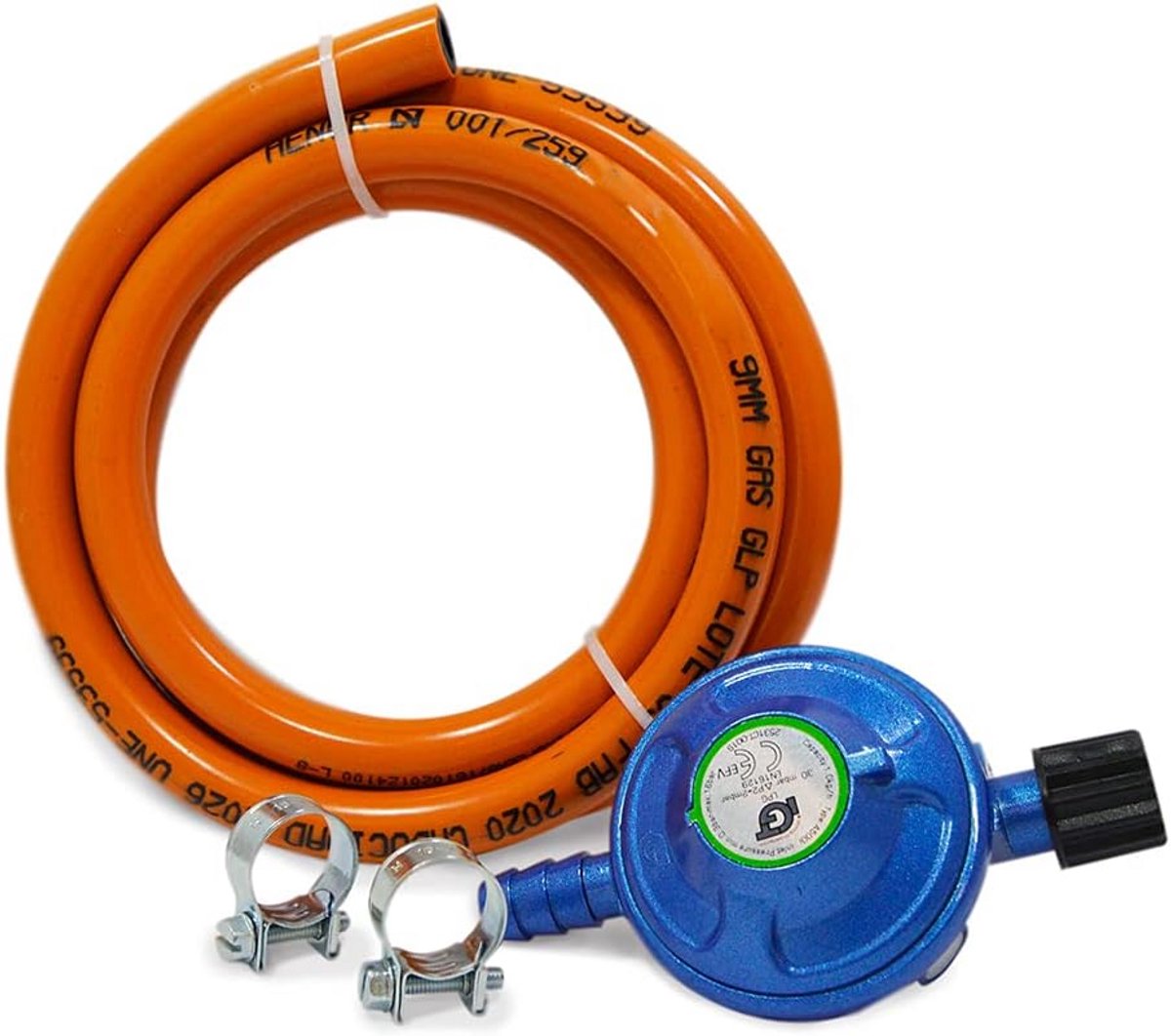 Gasregelaarset voor camping - incl. 1,5 m slang en 2 sluitringen
