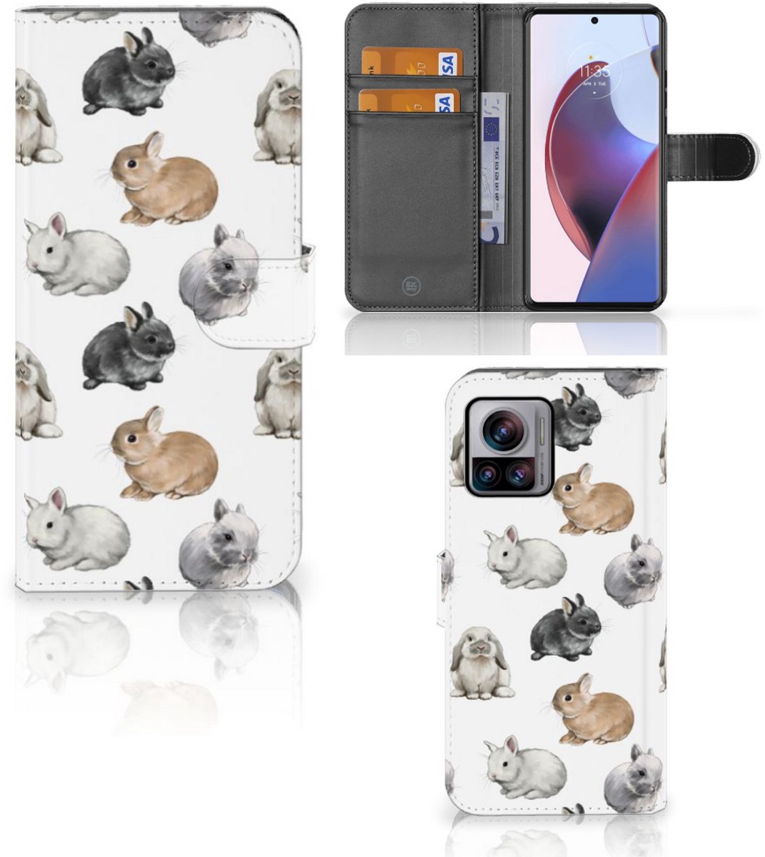 Telefoonhoesje met Pasjes voor Motorola Edge 30 Ultra Konijntjes