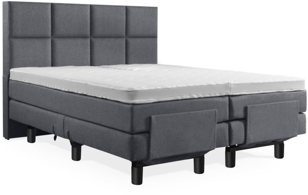 Elektrische Boxspring - Incl. 4-Vaks Hoofdbord - 1-Persoons - 90x210 cm - Antraciet lederl