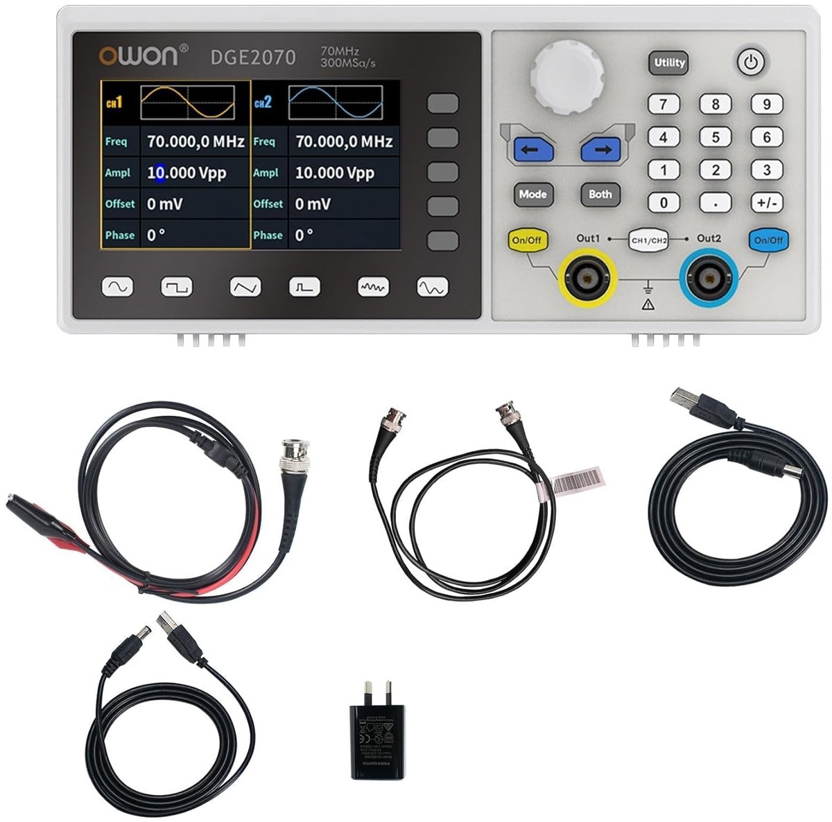 Draagbare Golfvormgenerator met Dual Channels en 3.6 inch LCD-scherm - Frequentie-uitgang tot 70 MHz en 300 MSa/s Sample Rate