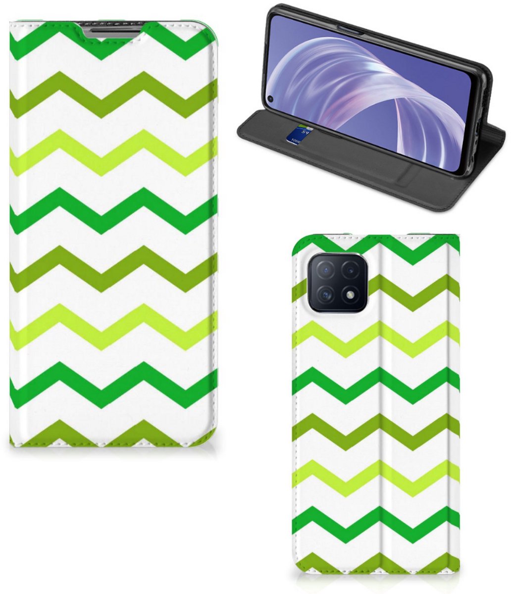 OPPO A73 5G Hoesje met Magneet Zigzag Groen