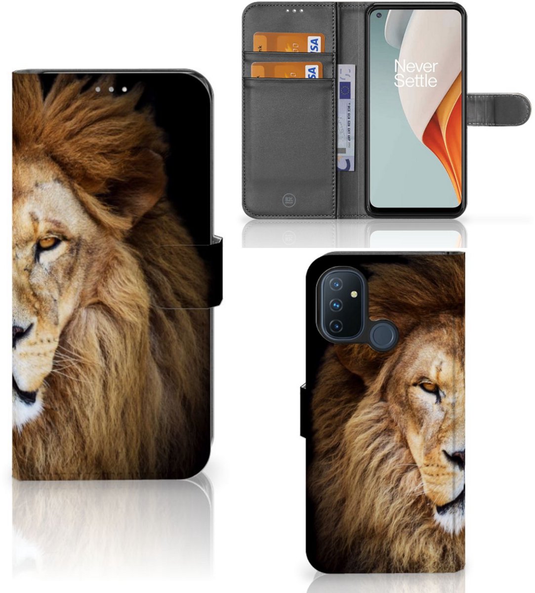 OnePlus Nord N100 Telefoonhoesje met Pasjes Leeuw